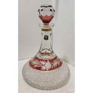 Vtg Ebeling & Reuss Marchioness Ships Decanter Cut Crystal Glass Red & Gold